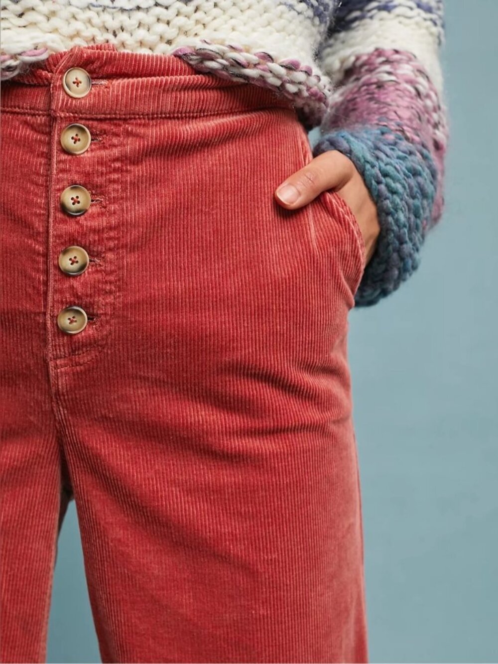 Anthropologie Pilcro High Rise Corduroy Wide Leg Pants Size 27 Orange Rust - Picture 5 of 12